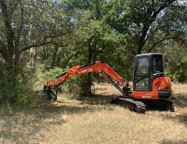 Casebolt Tree care excavator with saw attachment partaking in brush clearing in Belton, TX